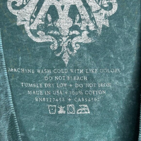 Archaic by Affliction Shirt Womens L Teal Skull Rhinestone Y2K USA Sleeveless - Picture 4 of 12